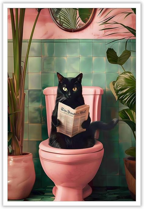 Arts And Crafts Home Decor, Pink Toilet, Point Paint, Bathroom Posters, Gemstone Art, Cutest Animals, Cat Wall Art, Botanical Painting, Cat Posters