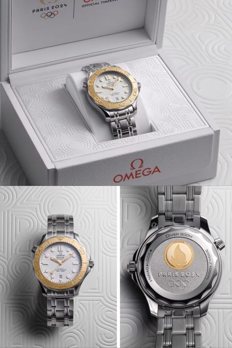 As the Official Timekeeper for the 31st time in Olympic history, @omega celebrates Paris 2024 with a Seamaster Diver 300M Special Edition. The watch features a radiant 18K Moonshine™ Gold bezel, Super-LumiNova markings, and a unique Paris 2024 date display. The commemorative caseback showcases Olympic rings and a Paris 2024 logo in 18K Moonshine™ Gold. Click on the photo to learn more😉 2024 Logo, Omega Seamaster Diver 300m, Olympic Rings, Omega Seamaster Diver, Watch Display, A Paris, Omega Seamaster, Diver, Omega Watch