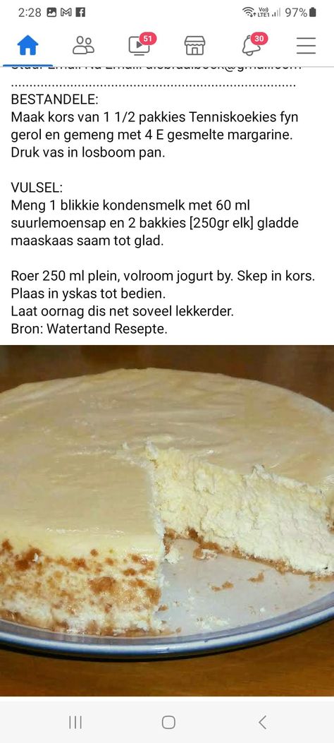 Maaskaastert Resep, Kaaskoek Resepte, Maklike Resepte, Milk Recipes Dessert, Easy Tart Recipes, Lemon Cheesecake Recipes, Dessert Pie Recipes, Sweet Treats Desserts, Tart Dessert