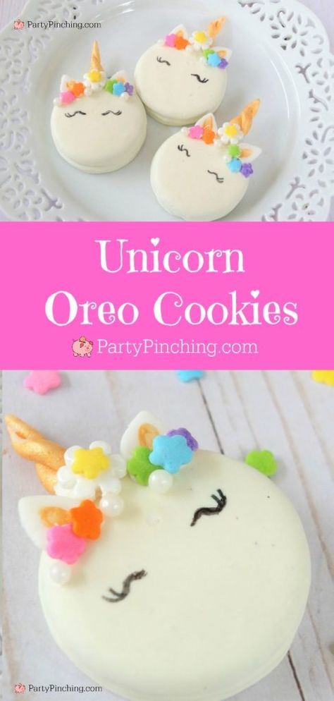 Unicorn Oreo Pops, Oreo Unicorn Cookies, Unicorn Dessert Ideas, Easy Unicorn Cookies, Unicorn Oreos, Unicorn Cake Easy, Unicorn Cookies Decorated, Unicorn Baking, Unicorn Favors