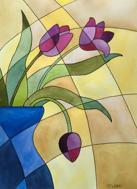 Tutorial #2 – Stained Glass Tulips – Watercolor with Stephanie Stained Glass Drawing, Drawing With Pen, Tulips Watercolor, Glass Drawing, Ink Doodles, Watercolor Blog, Step By Step Watercolor, Watercolor Tulips, Watercolor Tutorials