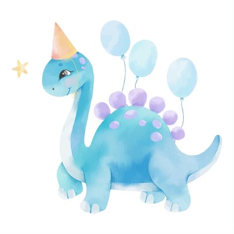 Dinosaur Balloons, 3rd Birthday Cakes, Baby Dino, Watercolor Greeting Cards, Baby Dinosaurs, Dino Party, Little Dragon, Baby Colors, Cute Dinosaur