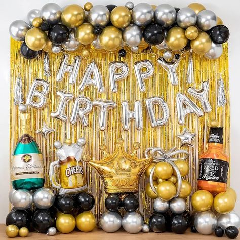 Black Birthday Decorations, Background Balloons, 21st Birthday Themes, Gold Birthday Party Decorations, Gold Birthday Decorations, Boy Birthday Decorations, Birthday Banner Background, 21st Birthday Decorations, Gift Box For Men