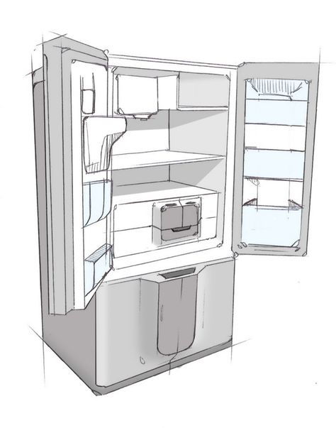 Samsung Fridge, Smart Refrigerator, Drawing Furniture, Shading Drawing, Fridge French Door, Fridge Door, Appliances Design, French Doors Patio, Closed Doors