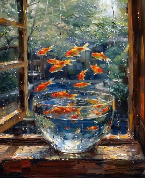 Soyut Sanat Tabloları, Naive Art, Ethereal Art, Dreamy Art, Classical Art, Painting Art Projects, Surreal Art, Goldfish, Metal Tin