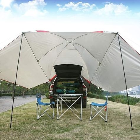 Amazon.com: REDCAMP Waterproof Car Awning Sun Shelter, Portable Auto Canopy Camper Trailer Sun Shade for Camping, SUV, Outdoor, Beach Beige : Sports & Outdoors Tarp Poles, 8 Person Tent, Car Awnings, Car Shade, Car Tent, Tent Awning, Sun Shelter, Green Sports, Suv Trucks