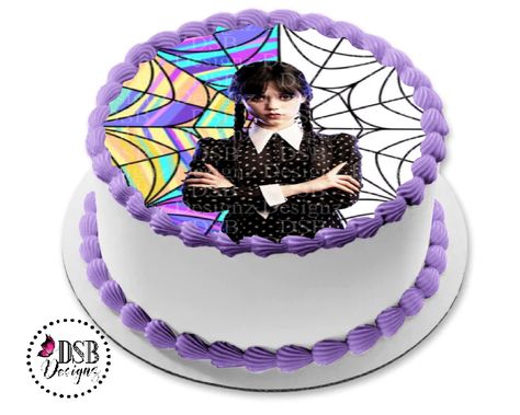 Edible Toppers, Edible Cake Toppers, Cake Images, Edible Images, Edible Cake, Wednesday Addams, Stained Glass Window, Round Cakes, Birthday Cake Toppers