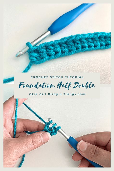 How to Foundation Half Double Crochet (FHDC) - Crochet Stitch Tutorial - OkieGirlBling'n'Things Okie Girl, Foundation Half Double Crochet, Crochet Chain Stitch, 100 Crochet Stitches, Crochet Stitch Tutorial, Crochet Tutorial Pattern, Crochet Hack, Half Double Crochet Stitch, Quilted Blanket