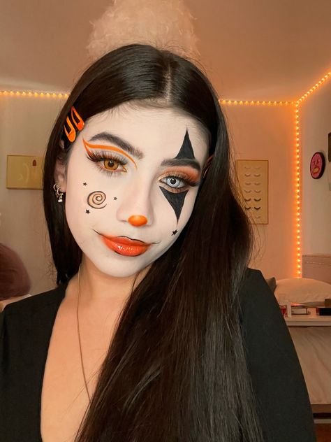 Orange Clown Makeup, Orange Halloween Makeup, Skull Makeup Tutorial, Clown Costume Women, Clown Face Paint, Hippie Makeup, Clown Core, Circus Costumes, Female Clown