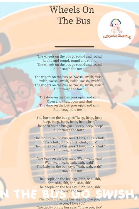 Wheels on the bus Lyrics Wheels On The Bus Lyrics, Rhyming Preschool, Rhymes Lyrics, Nursery Rhymes Lyrics, The Wheels On The Bus, Library Crafts, Lyrics English, Nursery Songs, Wheels On The Bus