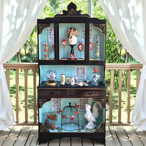 Mark Montano: Curiosity Cabinet DIY Mosaic Furniture, Indie Craft, Iron Patio Furniture, Cracked Paint, Wrought Iron Patio Furniture, Curiosity Cabinet, Patio Furniture Cushions, Old Cabinets, Diy Garden Furniture