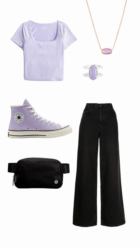 Preppy Outfits Pants, Cheap Cute Purple Shirt, Preppy Wide Leg Jeans, Casual Purple School Top, Modest Preppy Outfits, Outfits For School Spring, Preppy Outfits With Jeans, Purple Preppy Outfits Aesthetic, Simple Outfits For School