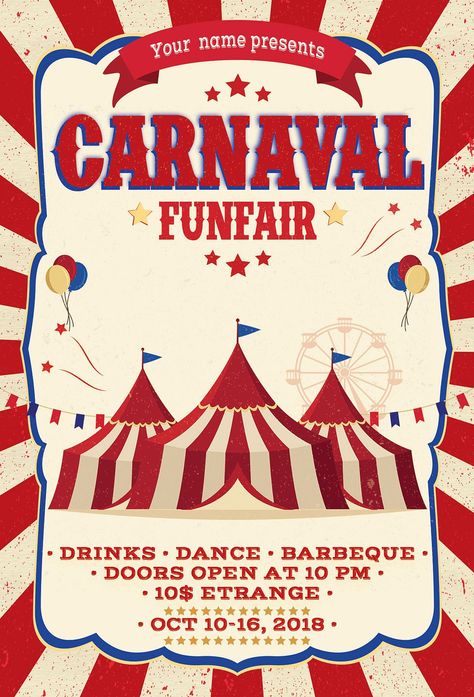 Circus Theme Poster, Carnival Design Ideas, Carnival Graphic Design, Fair Poster Design, Carnival Poster Design, Dp Frame, Carnival Poster, Fair Theme, Carnival Posters