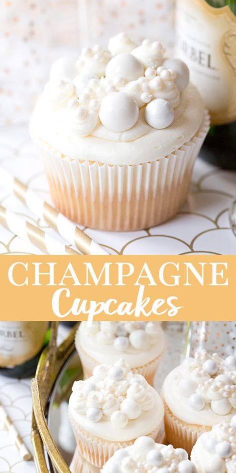 Champagne Buttercream Frosting, Nye Desserts, Champagne Frosting, Champagne Buttercream, New Years Eve Dessert, New Year's Desserts, Champagne Cupcakes, Champagne Cake, Sparkling Champagne