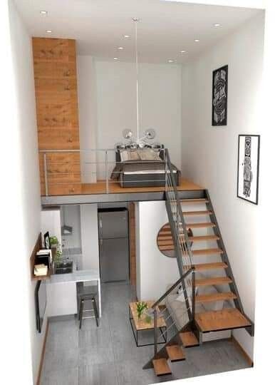 Small Loft Apartments, Tiny Loft, Small Apartment Building, Loft House Design, Small Apartment Interior, Tiny House Loft, House Floor Design, Small Apartment Design, Studio Apartment Ideas