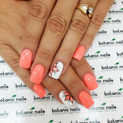 Uñas Color Coral, Coral Nails With Design, Elegant Manicure, Coral Nails, Cute Gel Nails, Summer Acrylic Nails, Short Acrylic Nails Designs, Beach Nails, Dipped Nails