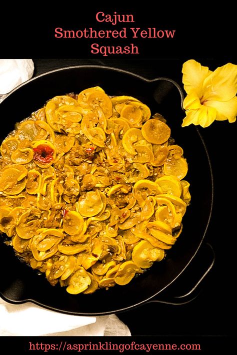 Cajun Smothered Yellow Squash - A Sprinkling of Cayenne Cajun Trinity, Gluten Free Side Dish, Gluten Free Side, Gluten Free Recipes Side Dishes, Yellow Squash Recipes, Summer Squash Recipes, Delicious Sides, Paleo Side Dishes, July Recipes