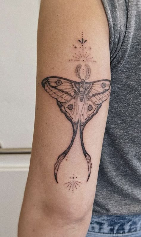 Shoulder Moth Tattoo, Black And White Moth Tattoo, Neck Tattoo Inspiration, Luna Moth Tattoo Design, Lunar Moth Tattoo Design, Lunar Moth Tattoo, Luna Moth Tattoo, Moth Tattoo Design, Thigh Tat