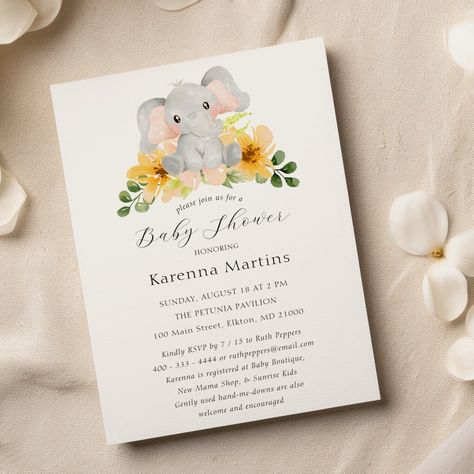 Modern Elephant Floral Script Baby Shower Baby Shower Invitations Design, Gender Neutral Baby Shower Invitations, Party Essentials, Colorful Watercolor, Elephant Baby Shower, Gender Neutral Baby Shower, Elephant Design, Neutral Baby Shower, Neutral Baby