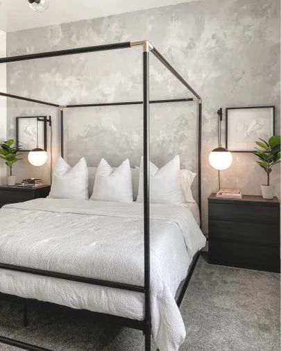 Concrete Accent Wall, New Home Decor Ideas, Queen Canopy Bed, Bedroom Bliss, Dreamy Bedrooms, Canopy Bed, Master Bedrooms Decor, Main Bedroom, Cheap Decor