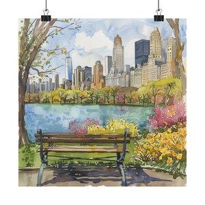 New York Print, Central Park Wall Art, NYC Skyline Cityscape Watercolor Painting, Spring Artwork, US City Travel Poster, Travel Gift Nyc Art Print, Spring Artwork, New York Painting, New York Print, Painting Spring, New York City Skyline, Nyc Skyline, Poster Travel, New York Art