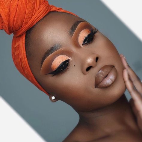 Brown And Orange Makeup Looks, Brown And Orange Eyeshadow, Woc Makeup, African American Makeup, Brown Girls Makeup, Orange Eyeshadow, Eyeshadow Ideas, Video Makeup, Makeup Spray