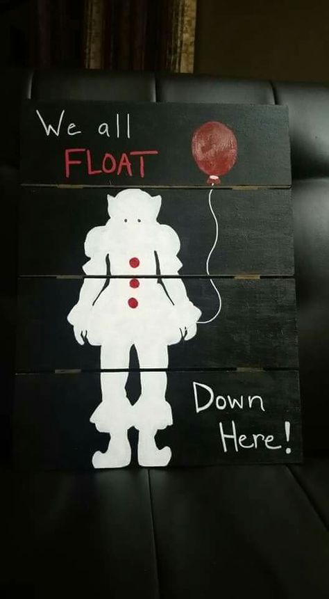 Easy Pennywise Painting, Pennywise Crafts, Pennywise Silhouette, Scary Paintings Easy, Pennywise Wreath, Pennywise Painting, Scary Paintings, Pennywise Halloween, We All Float Down Here