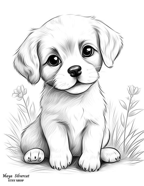 Drawing Of Animals Easy, Pictures Of Dogs To Draw, Dog Images Drawing, Cute Drawings Dog, Puppy Drawing Sketches, Cute Animal Drawings Sketches, Cute Puppy Sketch, Puppy Coloring Pages Free Printable, Colouring Sketches