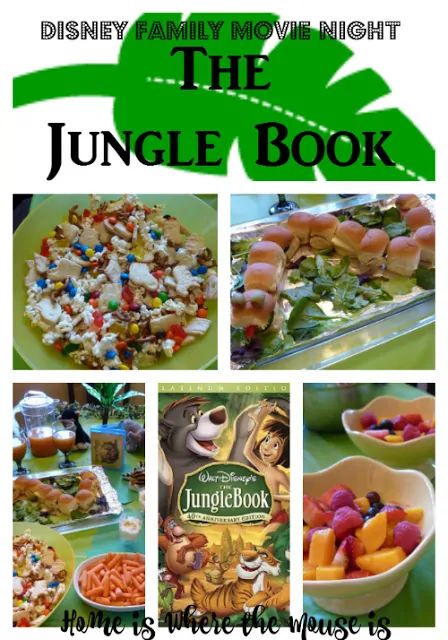 Movie Night Ideas Family, Disney Movie Night Ideas, Family Movie Night Themes, Disney Movie Night Menu, Jungle Book Movie, Disney Themed Movie Night, Disney Movie Night Food, Disney Themed Food, Disney Movie Night Dinner