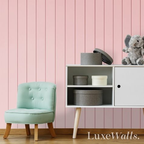 Pink Wood Panelling, Wood Panel Wallpaper, Pink Colour Scheme, Panel Wallpaper, Caravan Decor, Stylish Wall Decor, With Wallpaper, Material Board, How To Install Wallpaper