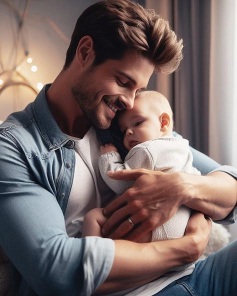 Man Holding Baby, Father Holding Baby, Smiling Man, Baby Drawing, Holding Baby, Book Character, Heart Pictures, Blonde Guys, Muscular Men