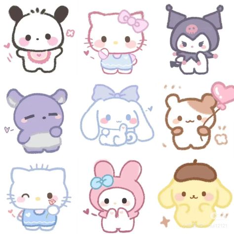 Cute Stickers Printable Kawaii Stamps, Sticker Album Diy, Pusheen Cute, Cute Sanrio, Cute Easy Doodles, Kitty Drawing, Hello Kit, Hello Kitty Drawing, Sanrio Wallpaper