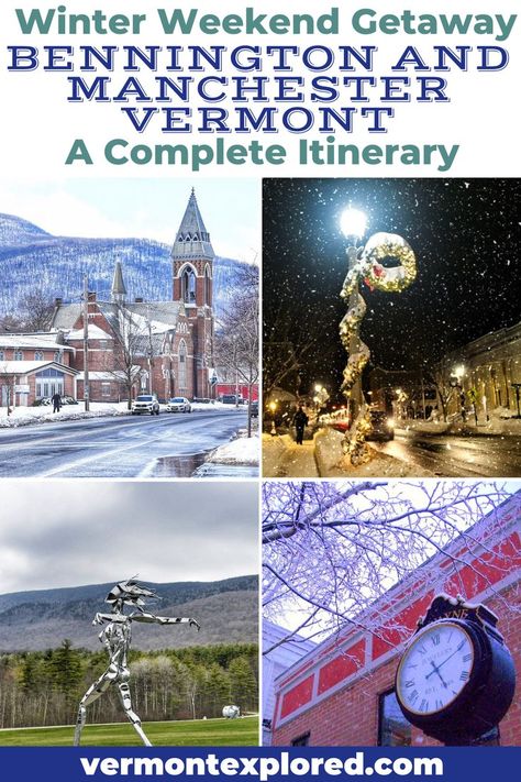 Looking for a perfect spot to spend a Vermont winter weekend? Check out the beautiful towns of Manchester VT and Bennington VT, located in the southwest corner of the state. Here's a complete weekend itinerary for exploring Bennington and Manchester Vermont in the winter. Vermont Skiing, Winter Weekend Getaway, Vermont Winter, Bennington Vermont, Manchester Vt, Manchester Vermont, Vermont Vacation, Winter Weekend, East Coast Road Trip