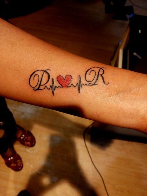 Pravin Name Tattoos, R S Tattoo Design, R Tattoo Letter Heart, R Letter Tattoo Designs For Women, Pallavi Name Tattoo, Heartbeat Tattoo With Initials, A R Tattoo, R Initial Tattoo, Heartbeat Tattoo With Name