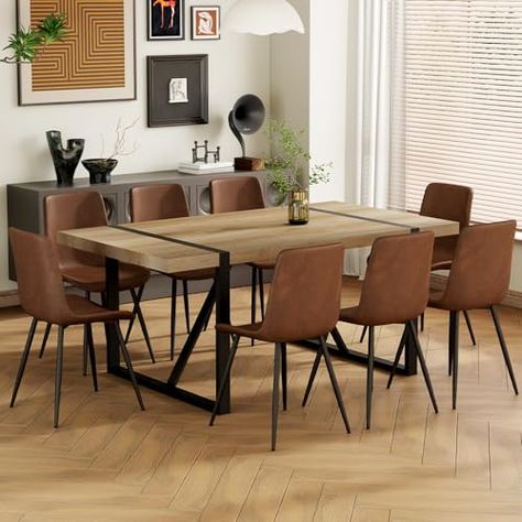 Rectangle Wood Dining Table, Wood Dining Table And Chairs, 8 Person Dining Table, Wood Dinner Table, Wood Rectangle Dining Table, Table Fabric, Modern Kitchen Tables, Dining Table And Chairs, Kitchen Table Settings