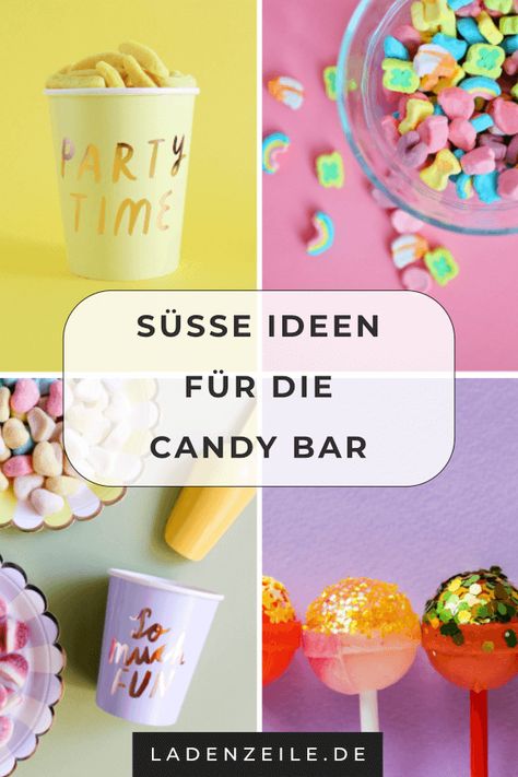 Suchst du Candy Bar Ideen für deine Hochzeit oder einen Geburtstag? Wir haben für dich kreative Ideen für die Candy Bar gesammelt und Tipps, wie du ganz einfach dein süßes Buffet aufbauen und dekorieren kannst. Lass dich jetzt inspirieren und finde Zubehör für die Candy Bar wie Zuckerzangen, Bonbonnieren und knallige Attraktionen, wie Popcornmaschine oder Zuckerwattemaschine für deine Gäste. #candybar #candybarideen #candybarhochzeit #hochzeitcandybar #candybardeko #hochzeitsideen #hochzeitsdeko Candybar Diy, Salty Bar, Snack Bar, Candy Bar, Party Time, Dessert, Candy, Snacks, Bar