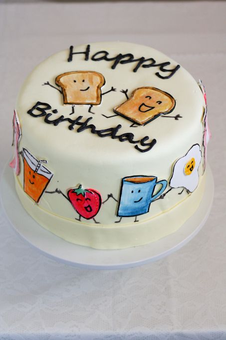 6a0133ec49e4e4970b017d42433e48970c-pi 453×680 pixels Breakfast Themed Cake, Piping Letters, Nice Info, Birthday Cake Fondant, Happy Breakfast, Breakfast Birthday, Cake Writing, Birthday Breakfast, Mini Pancakes