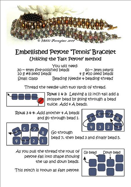 Free tutorial for pretty tennis bracelet Stitch Bracelet, Beadwork Tutorial, Earrings Bead, Beadwork Bracelet, Bead Tutorials, Beading Patterns Free, Beading Techniques, Seed Bead Tutorial, Beadwork Patterns