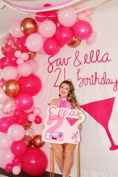 Pink birthday party, 21st birthday sign, pink birthday banner, balloon garland Pink Birthday Banner, 21st Birthday Sign, 21 Birthday, Pink Birthday Party, Pink Birthday, Birthday Sign, Pink And Red, Balloon Garland, 21st Birthday