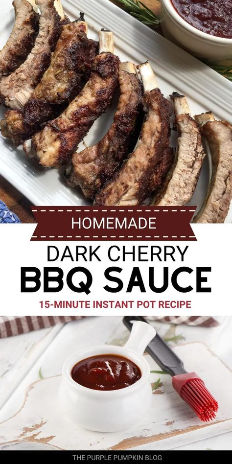 For your next outdoor meal why not put your usual BBQ sauces to one side and try this stunning homemade Dark Cherry Barbecue Sauce Recipe. This is an Instant Pot recipe and takes around 15 minutes using ingredients like chilies, ginger, cinnamon, and maple syrup. It's a great sauce for ribs, chicken, and burgers! Barbecue Sauce For Ribs, Cherry Barbecue Sauce, Sauce For Ribs, Cherry Bbq Sauce, Barbecue Sauce Recipe, Barbecue Sauce Recipes, Bbq Sauces, Instant Pot Recipe, Slow Cooker Roast