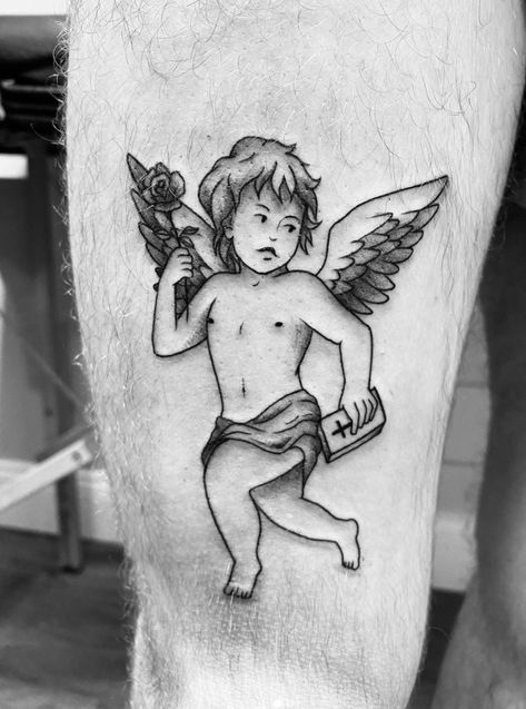 Cupid Tattoo, Horror Movie Tattoos, Archangel Tattoo, Etching Tattoo, Sugar Skull Artwork, Cherub Tattoo, Engraving Tattoo, Prison Art, Movie Tattoos