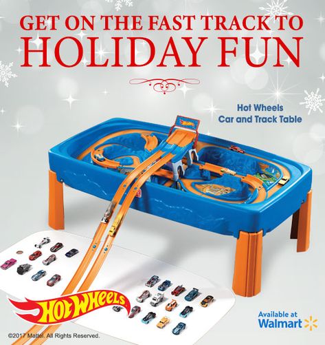 Hot Wheels Cars and Track Table #givethegiftoffun #walmart Hot Wheels Track Ideas, Hot Wheels Table, Hot Wheels Tracks, Holiday Shopping List, Loft Style Bedroom, Fun Gift Ideas, Hottest Christmas Gifts, Hot Wheels Party, Hot Wheels Track