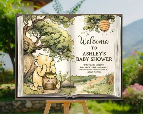 TaylorandFox - Etsy Pooh Welcome Sign, Pooh Baby Shower Ideas, Baby Shower Winnie The Pooh, Pooh Invitation, Winnie The Pooh Themes, Pooh Party, Pooh Birthday, Disney Baby Shower, Winnie The Pooh Birthday