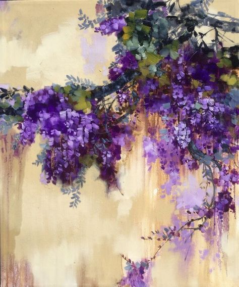 Art and beauty - Olga Abramova Wisteria Oil Painting, Wisteria Art Painting, Wisteria Tree Painting, Olga Abramova, Wisteria Painting, Veggie Art, Wall Painting Techniques, Diy Abstract Canvas Art, Abstract Flower Art