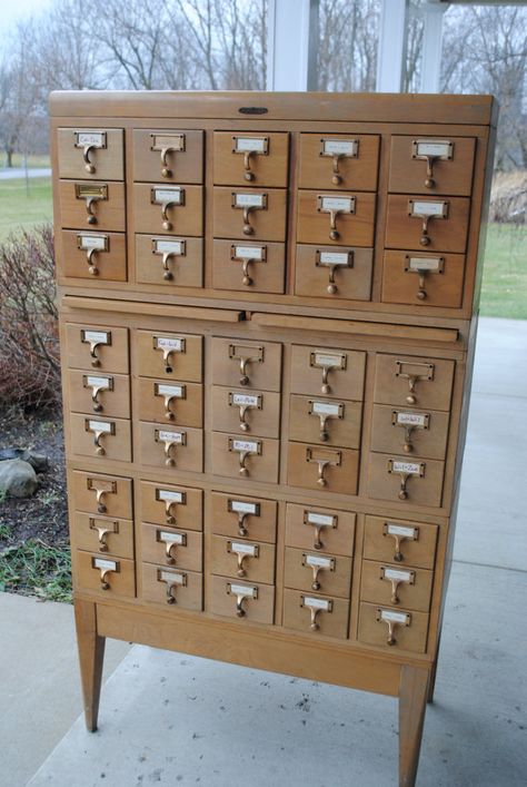 craft supplies storage? Vintage Library Card, Blonde Honey, Library Cabinet, Library Card Catalog, I Love Pinterest, Industrial Cabinets, Organizing For A Move, Craft Supply Storage, Love Pinterest