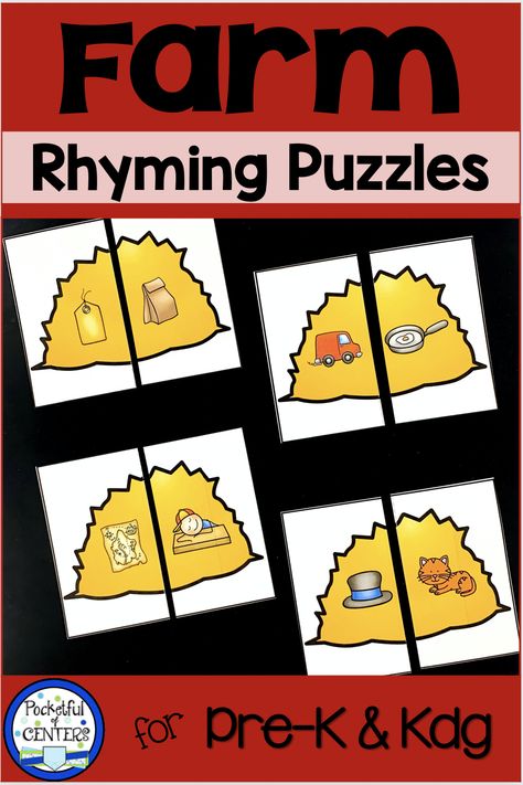 Add this rhyming activity to your Farm centers in PreK and Kindergarten. This set includes 24 puzzles to work on this phonemic awareness skill. Perfect for morning tubs, small groups and literacy centers. Farm Cvc Activities, Farm Rhyming Activities Preschool, Farm Language Activities Preschool, Farm Prek Activities, Farm Literacy Activities Preschool, Farm Literacy Activities, Food Groups Preschool, Farm Centers, Farm Math