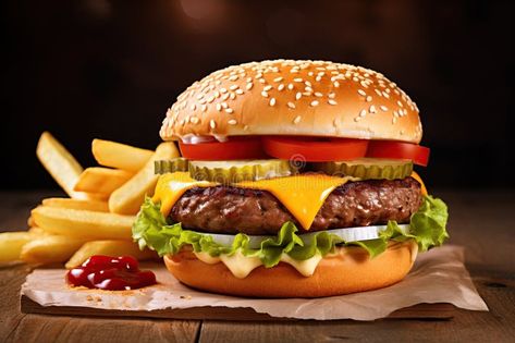 Delicious fresh tasty burger and french fries on wooden table royalty free stock images Burger French Fries, Phineas And Isabella, Burger Images, Tasty Burger, Delicious Burgers, Good Burger, Wooden Table, French Fries, Wooden Tables