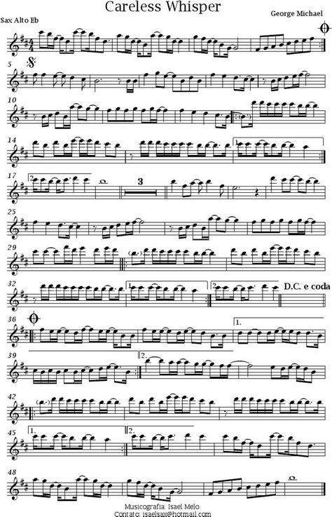 Careless Whisper Tenor Sax Sheet Music, Careless Whisper Alto Sax Sheet Music, Alto Sax Sheet Music, Free Violin Sheet Music, Alto Saxophone Sheet Music, Piano Songs Sheet Music, Cello Sheet Music, Music Theory Lessons, Clarinet Music