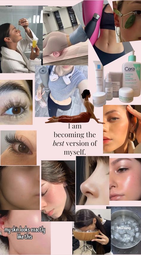 Vision Board For Self Care, Vision Board Ideas Makeup, Vision Board For Beauty, Vision Board Appearance, Manifestation Physical Appearance, Physical Appearance Vision Board, Appearance Vision Board, Good Skin Manifestation, Body Manifestation Board