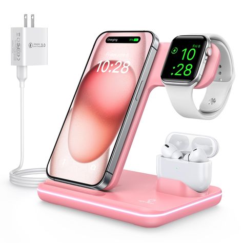 PRICES MAY VARY. 【Upgrade!! 3 in 1 wireless charger station for apple】: This is a convenient, compact, foldable 3 in 1 wireless charger station.The wireless charger station can charge your phone, Watch and AirPods at the same time,wireless charger station is ideal for AirPods 1/2/3/AirPods Pro/Pro2 (Only working for "Light-ning interface" interface type) , for Apple Watch Series 10/9/Ultra 2/Ultra/8/7/SE/6/5/4/3/2. (Note: Please use the included 18W adapter to charge your phone, earphone and wat Iphone Apple Watch And Airpods Charger, 3 In One Charger, Apple Assesories Products, Amazing Amazon Finds, Teen Bday Gifts, Things To Buy For Christmas, Christmas List Items, Phone Charger Stand, Christmas Gifts For Teenagers